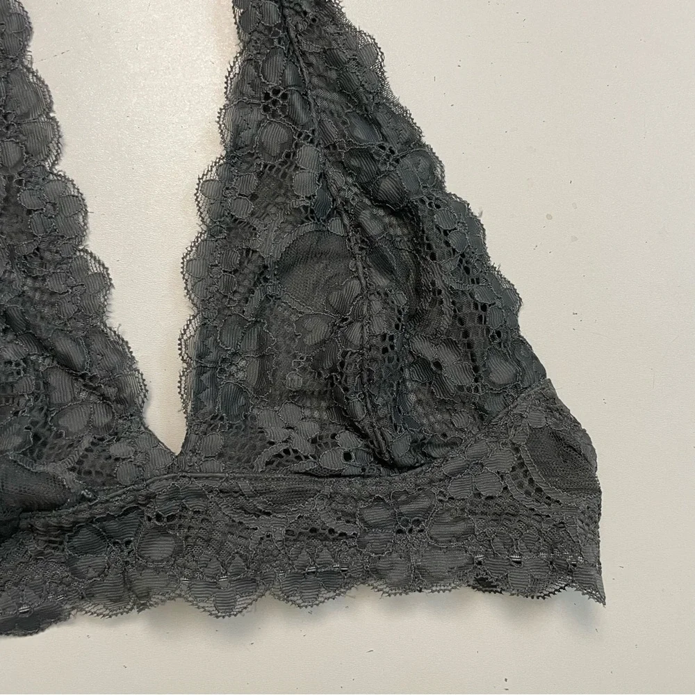 Free People Intimately Bralette Galloon Lace Halter Adjustable Band Floral Grey
